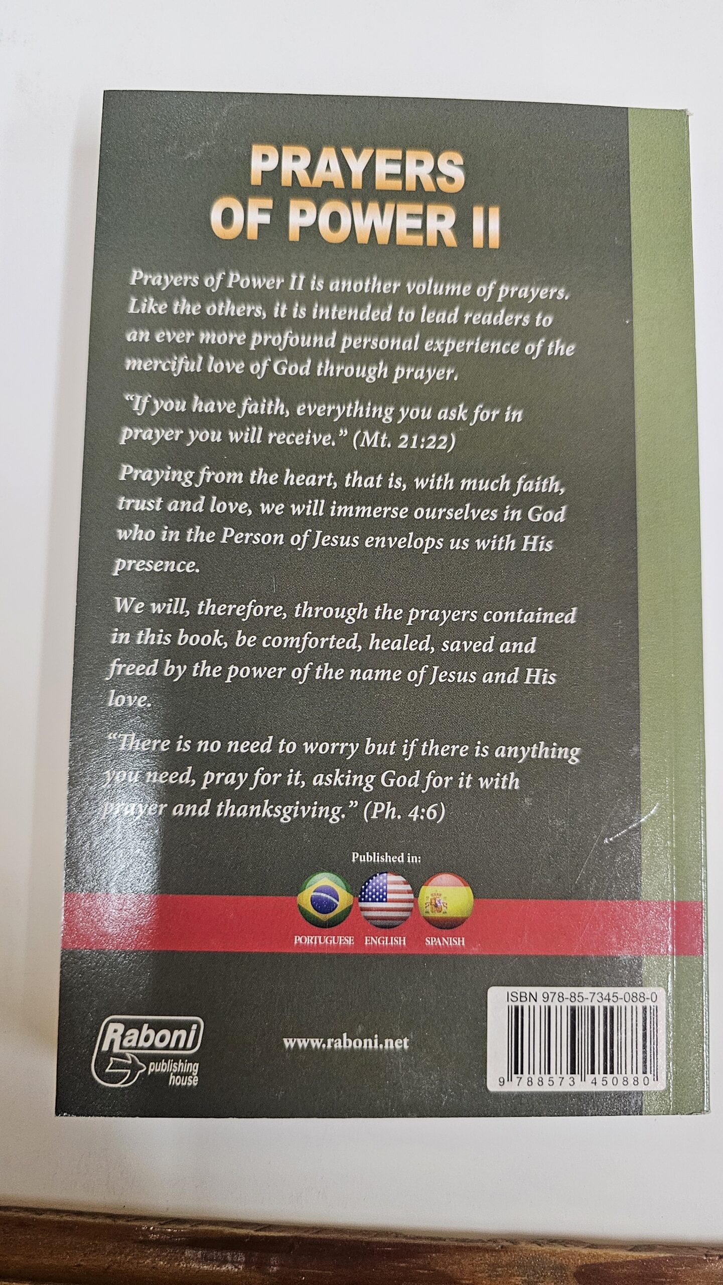 Prayers of Power II, prayer book — back cover