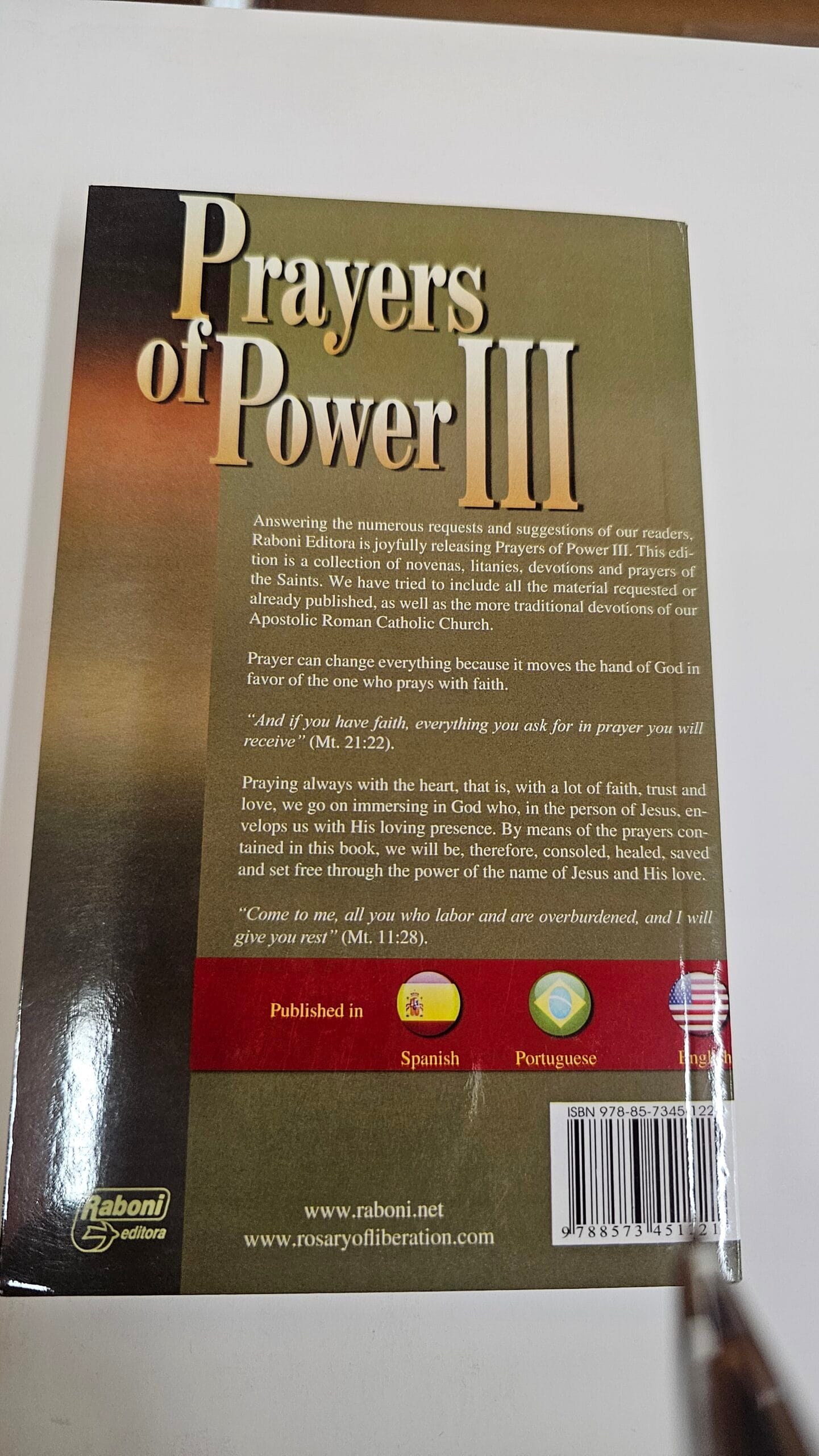 Prayers of Power III, prayer book — back cover