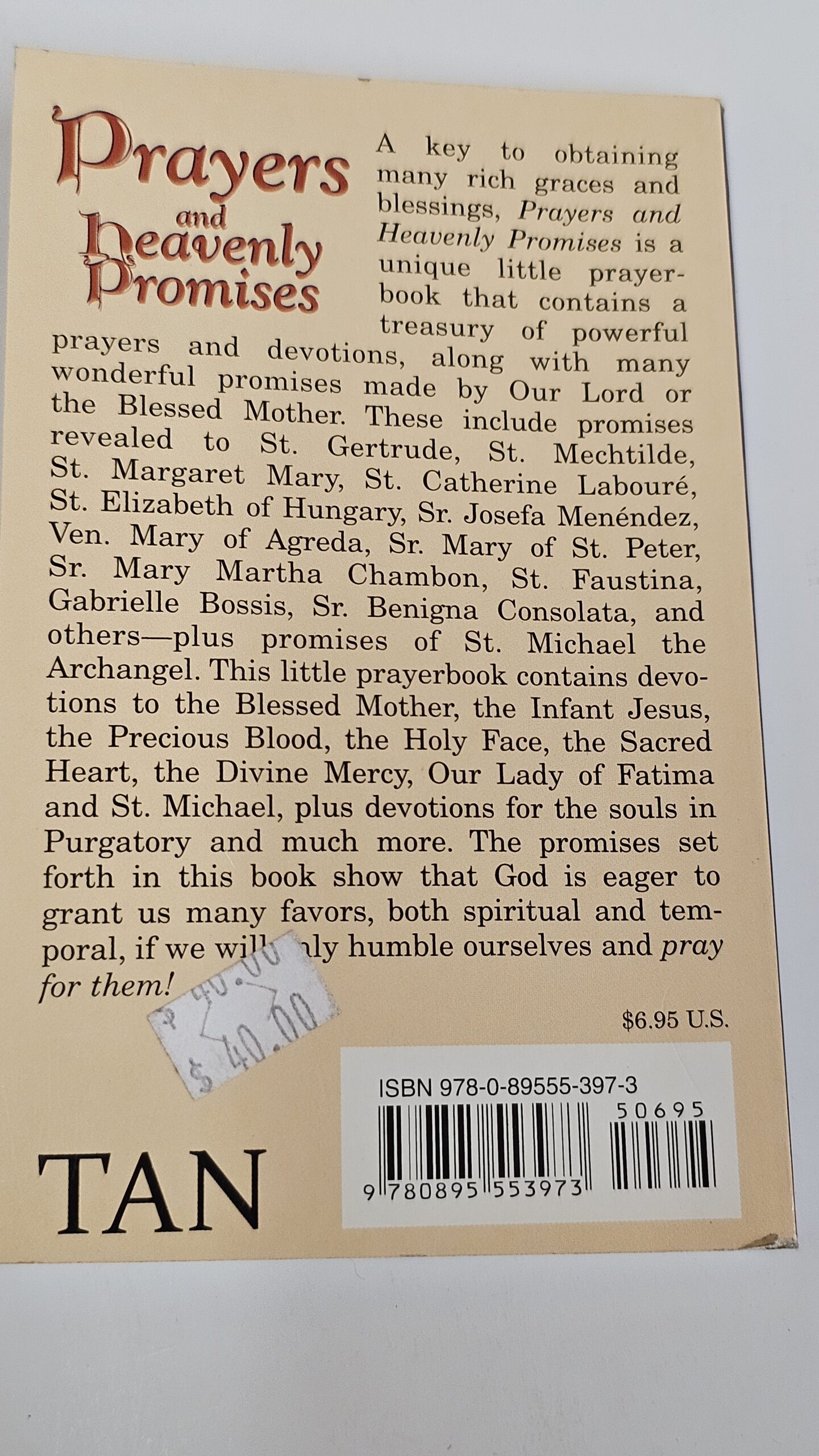 Prayers and Heavenly Promises – Joan Carroll Cruz, devotional manual — back cover