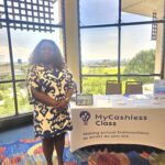 MyCashlessClass Founder Dawn Nelson at the MCC booth, CLICO Credit Union Youthpreneurship Conference 2025
